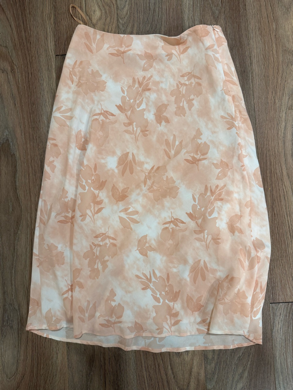 Peach Floral Print Midi Skirt